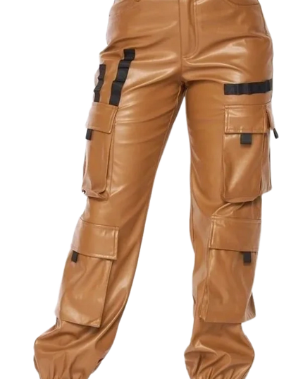 It's My Time Faux Leather Cargo Jogger Pants
