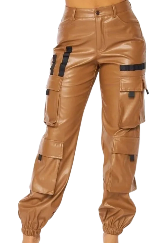 It's My Time Faux Leather Cargo Jogger Pants