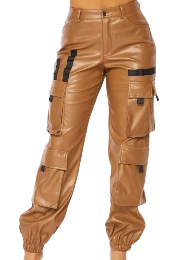 It's My Time Faux Leather Cargo Jogger Pants