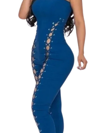 Stretch Woven Lace-Up Jumpsuit