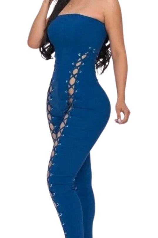 Stretch Woven Lace-Up Jumpsuit