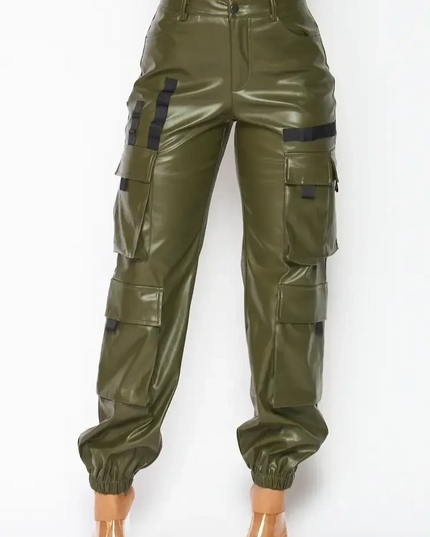 It's My Time Faux Leather Cargo Jogger Pants