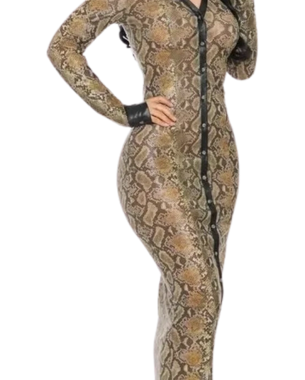 Midi Bodycon Shirt Dress w/ Pu Leather Detail