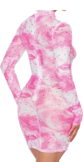 Sheer Mesh Rhinestone Mini Dress