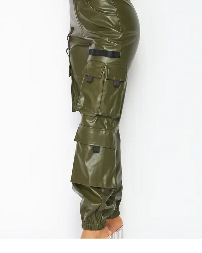 It's My Time Faux Leather Cargo Jogger Pants