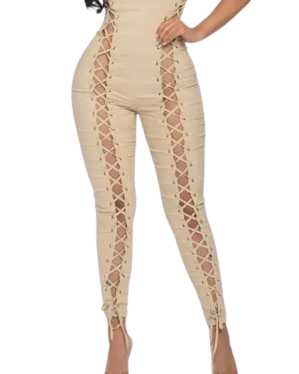 Stretch Woven Lace-Up Jumpsuit