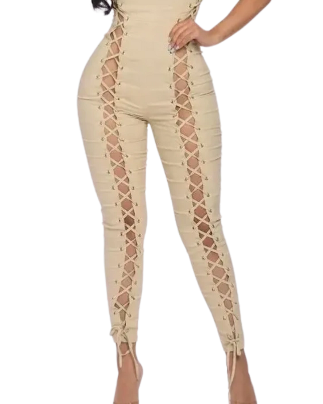 Stretch Woven Lace-Up Jumpsuit