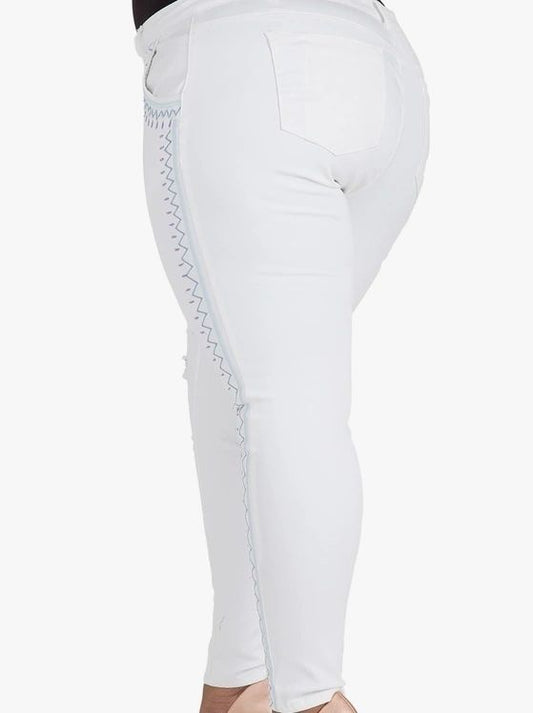 Embroidery White Jeans w/ Slit